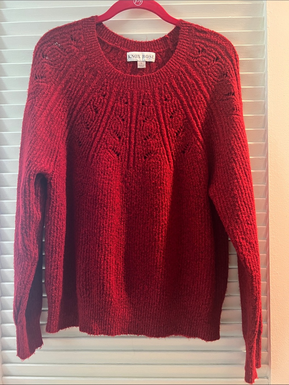 Knox Rose Women's Red Textured Crewneck Sweater